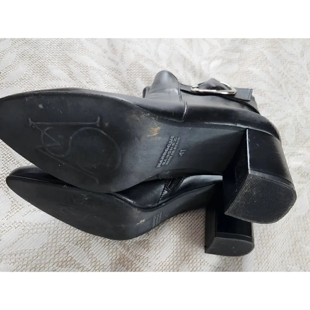 Marroqui Sanchez black leather ankle boots zip up deco silver buckle 31/2